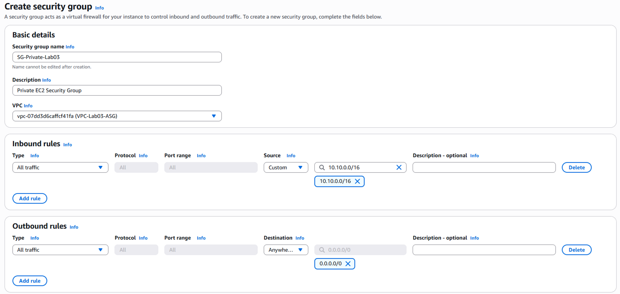 Create SG Private