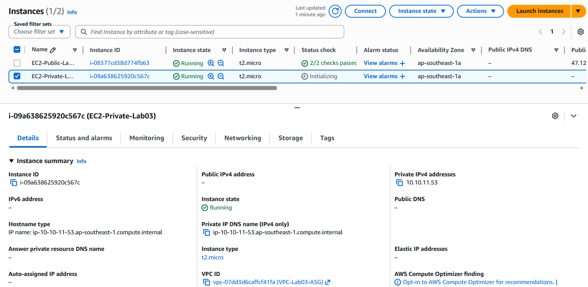 EC2 Instance list status