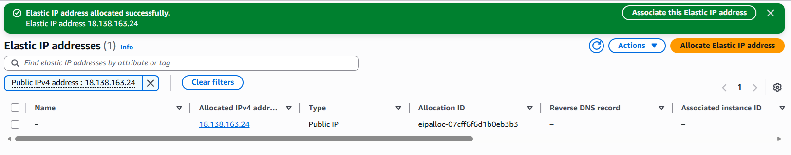 EIP allocated successful