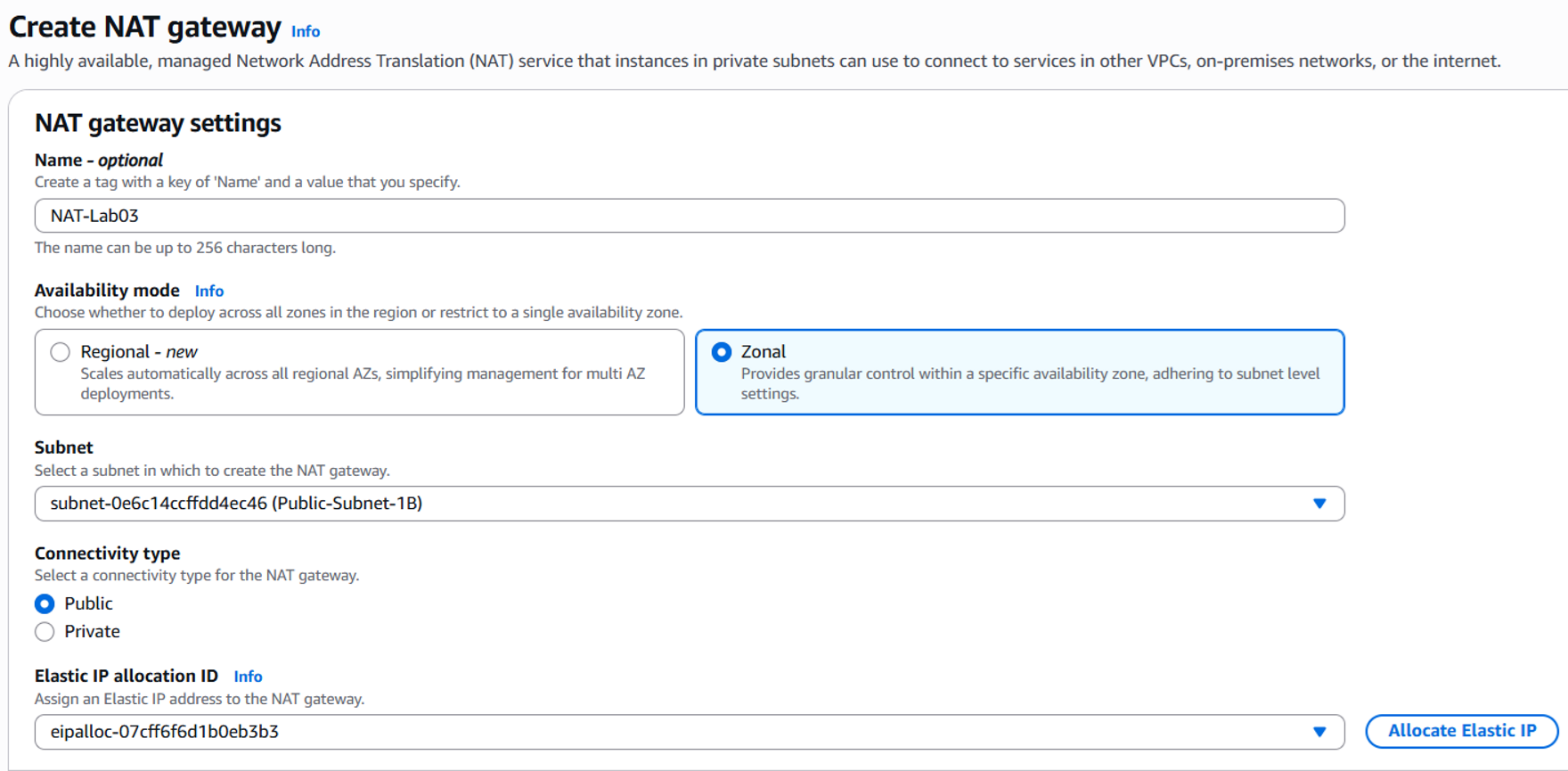 Create NAT Gateway