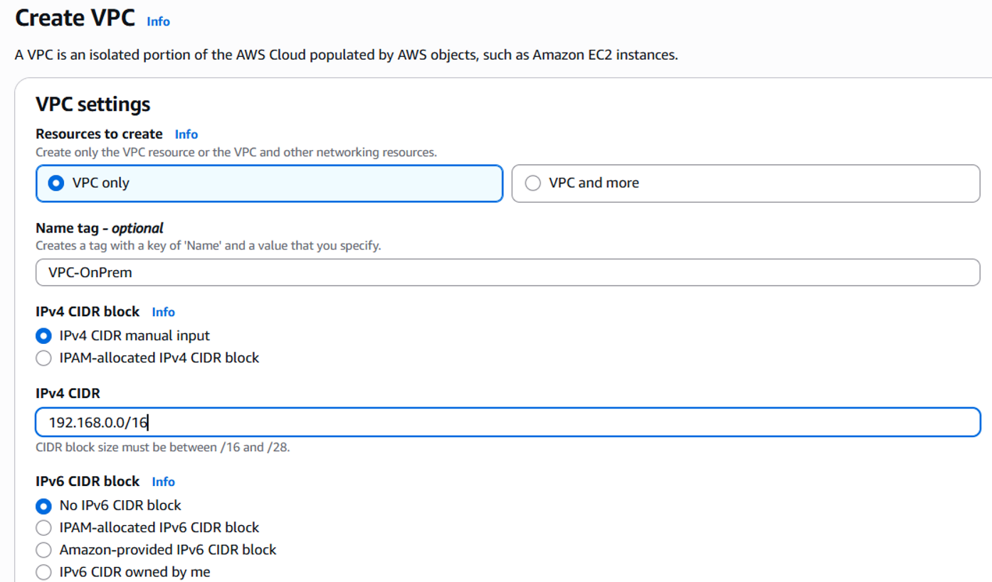 Create VPC OnPrem