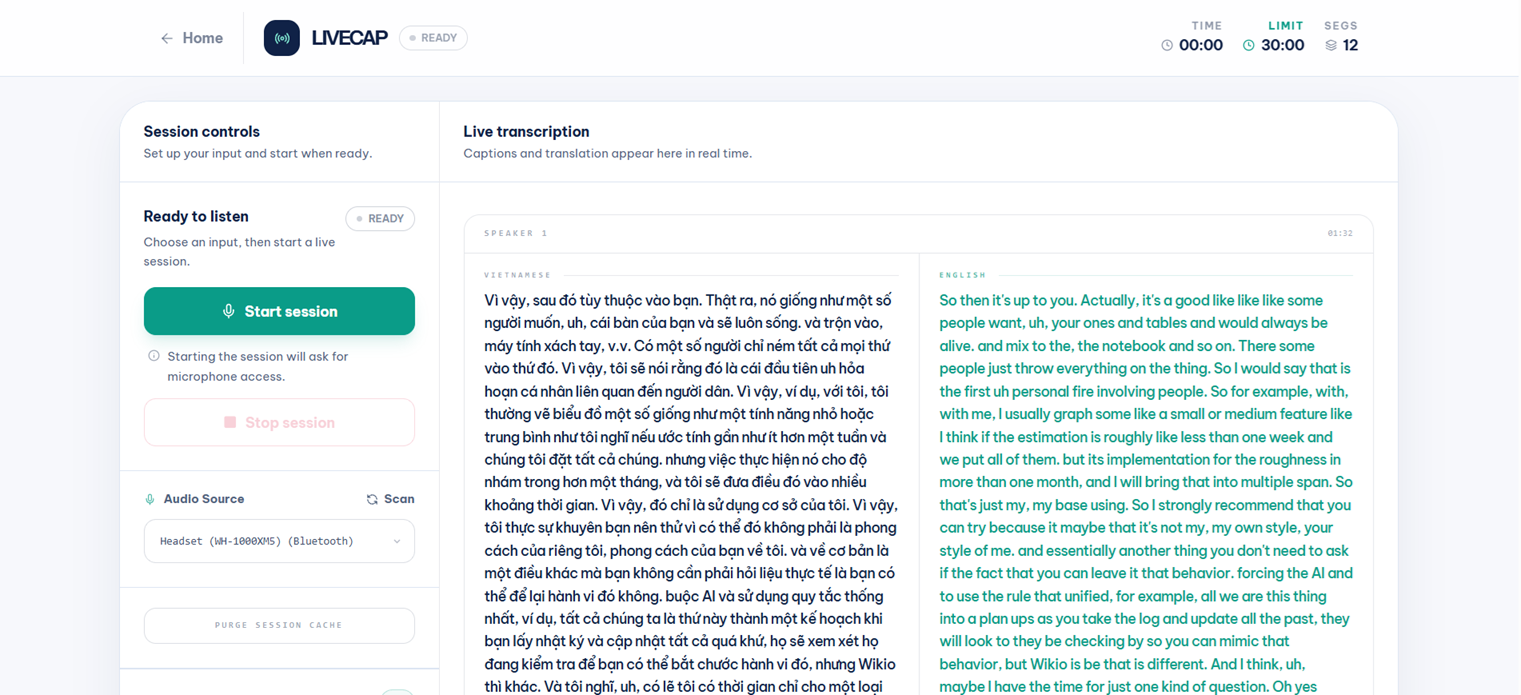 LiveCap Live Translation Session